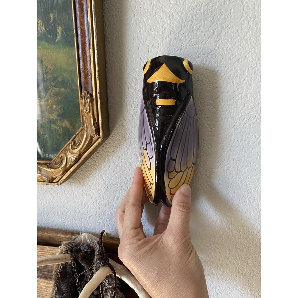 Vintage French Ceramic Cicada Wall Pocket Hanging Vase Set of 3 Made in France - Picture 7 of 8
